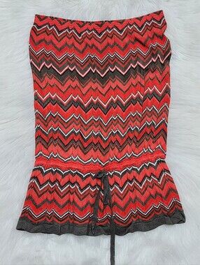 ​Y2K Caché Chevron Tube Top XS Orange Coral Knit Strapless Vintage Style Blouse